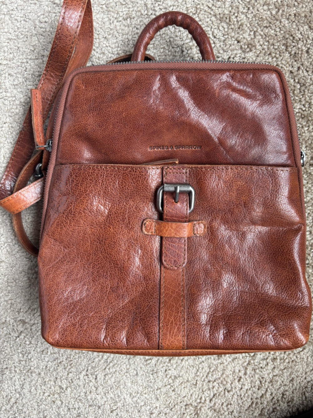 Spikes and Sparrows Tan Leather Messenger Bag